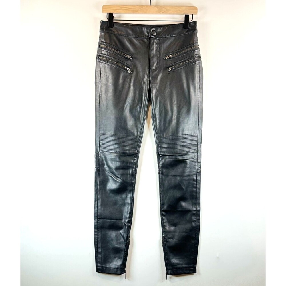 Free People Womens Pants Black Leather Mid Rise Skinny Slim Zip Pockets Size 0